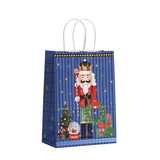 Christmas-themed gift bag with nutcracker design on a blue background