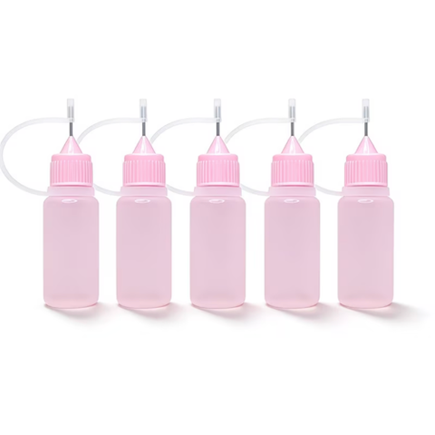 10ml Needle Tip Bottles - Pink Bottle with Pink Caps x 5