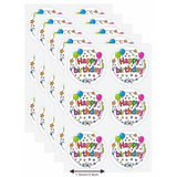Stickers with 'Happy Birthday' text and colorful designs on a white background